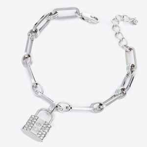 ♡♡♡ Silver rhinestone lock silver link bracelet